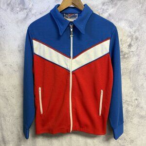 Vintage White Stag Speedo Track Jacket Mens Medium 21.5x24 Blue Full Zip